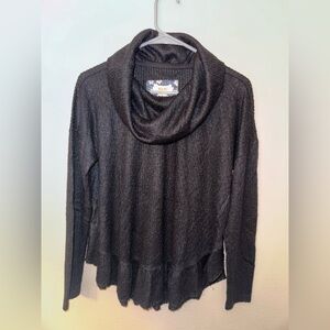Anthropologie Maeve Addie Ruffled‎ Hacci Pullover XS Cowl Neck Long Sleeve Black